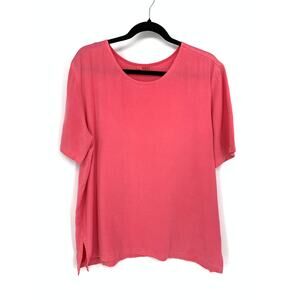 Tianello Blouse Women's M Pink Short Sleeve Round Neck Garment Dyed Tencel Top